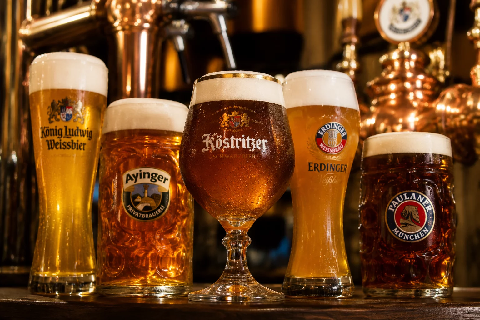 Frisch gezapfte Bierspezialitäten mit Schaumkrone
