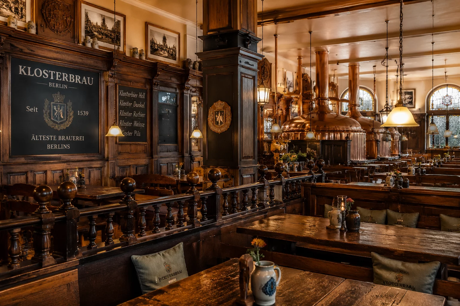 Brauhaus Lemke Gastraum am Schloss Charlottenburg mit rustikaler Holzeinrichtung